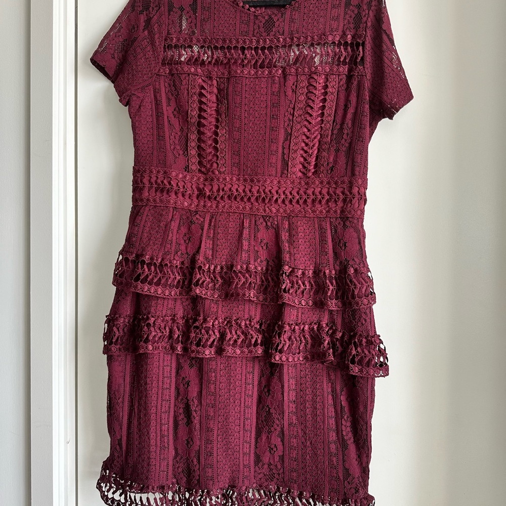 Elegant Burgundy Lace Dress US 12